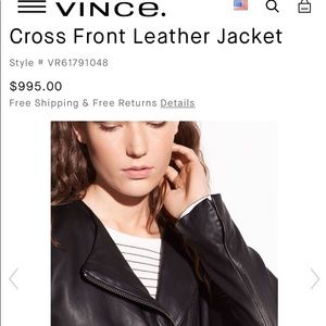VINCE Black Leather Jacket Size M